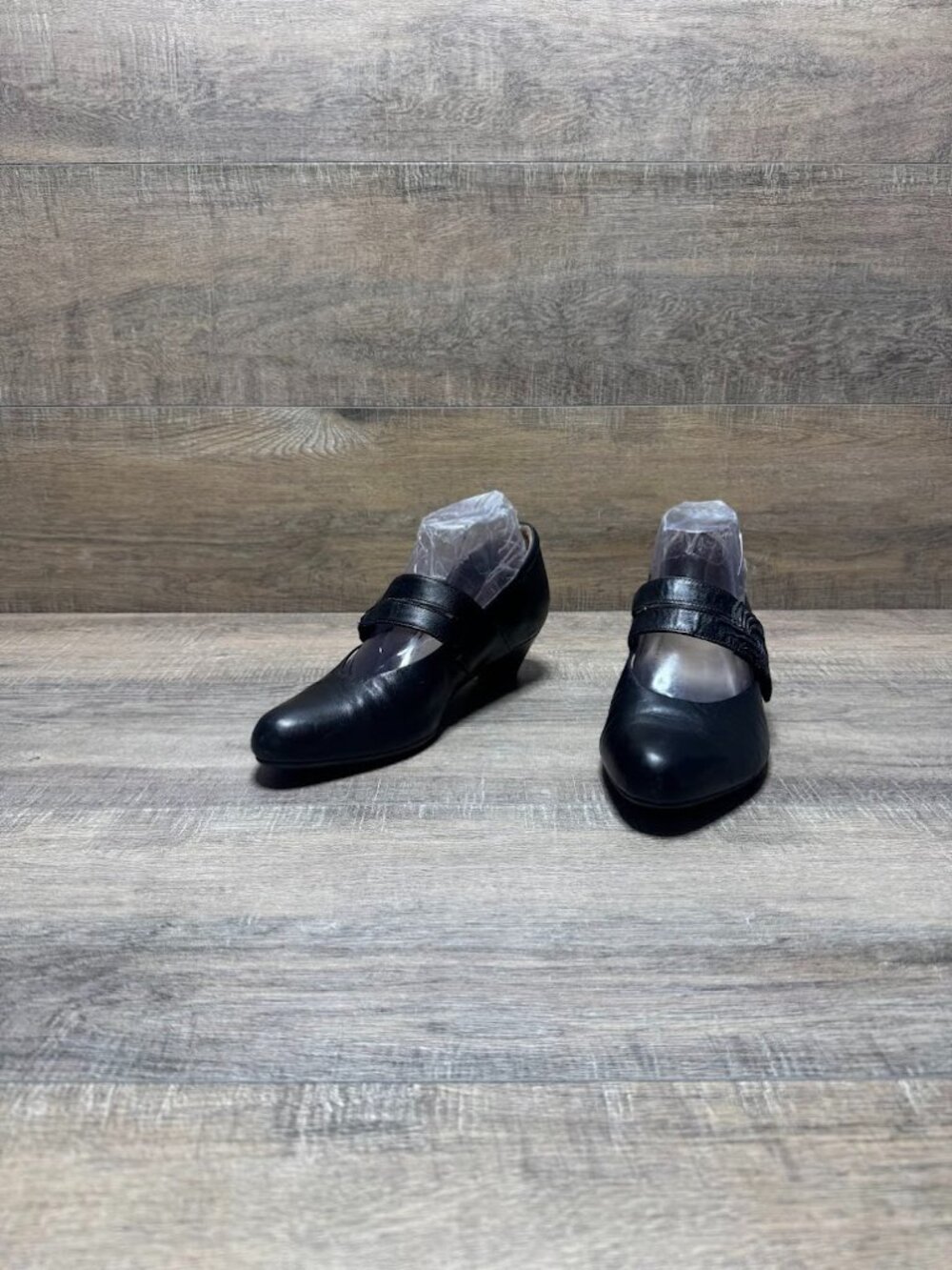 Ziera Kumfs Black Leather Mary Jane Wedge Heels Women's Size EU 38.5